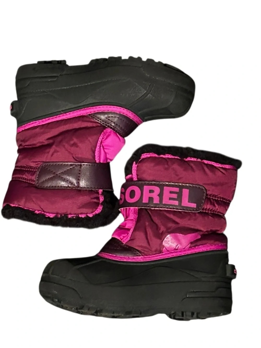 Sorel Snow Commander Kids' Winter Boots Fuchsia Black Fleece Sherpa Lining 13